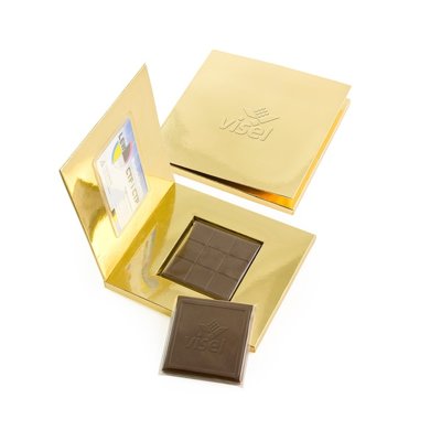 Business card holder with personalised belgian chocolate. www.ontimeprint.co.uk
