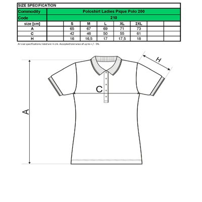 Custom Printed Promotional White Polo Shirts 210 size guide- www.ontimeprint.co.uk