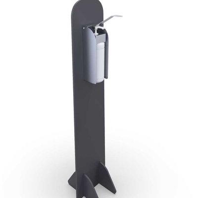 Protection against Covid-19: Free-standing elbon operated sanitiser dispenser. www.ontimeprint.co.uk