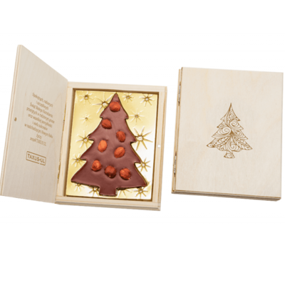 Chocolate Christmas Tree with Hazelnuts in Wood (wooden greeting card), www.ontimeprint.co.uk