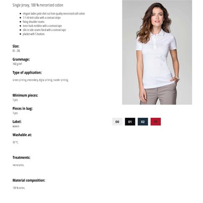 Emboidered Promotional White Ladies Polo Shirts 269 specification- www.ontimeprint.co.uk