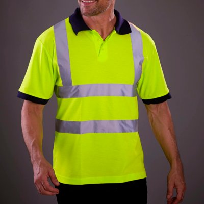 Custom Printed Hi-Vis Short Sleeve Polo Shirt (HVJ210), yellow, www.ontimeprint.co.uk