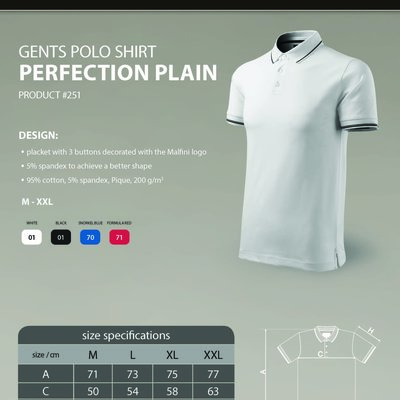 Custom Printed Promotional White Polo Shirts 251 size guide- www.ontimeprint.co.uk