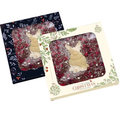 Personalised large Belgian chocolate with Christmas accent- reindeer- www.ontimeprint.co.uk