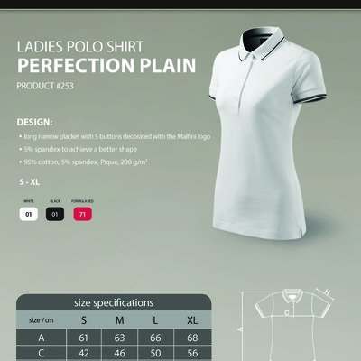 Custom Printed Promotional White Polo Shirts 253 size guide- www.ontimeprint.co.uk