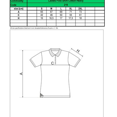 Custom Printed Promotional White Polo Shirts 216 size guide- www.ontimeprint.co.uk