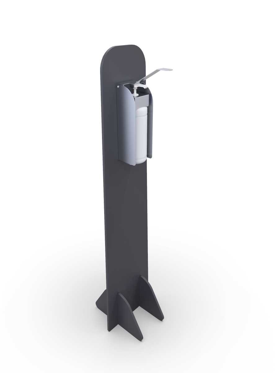 Protection against Covid-19: Free-standing elbon operated sanitiser dispenser. www.ontimeprint.co.uk