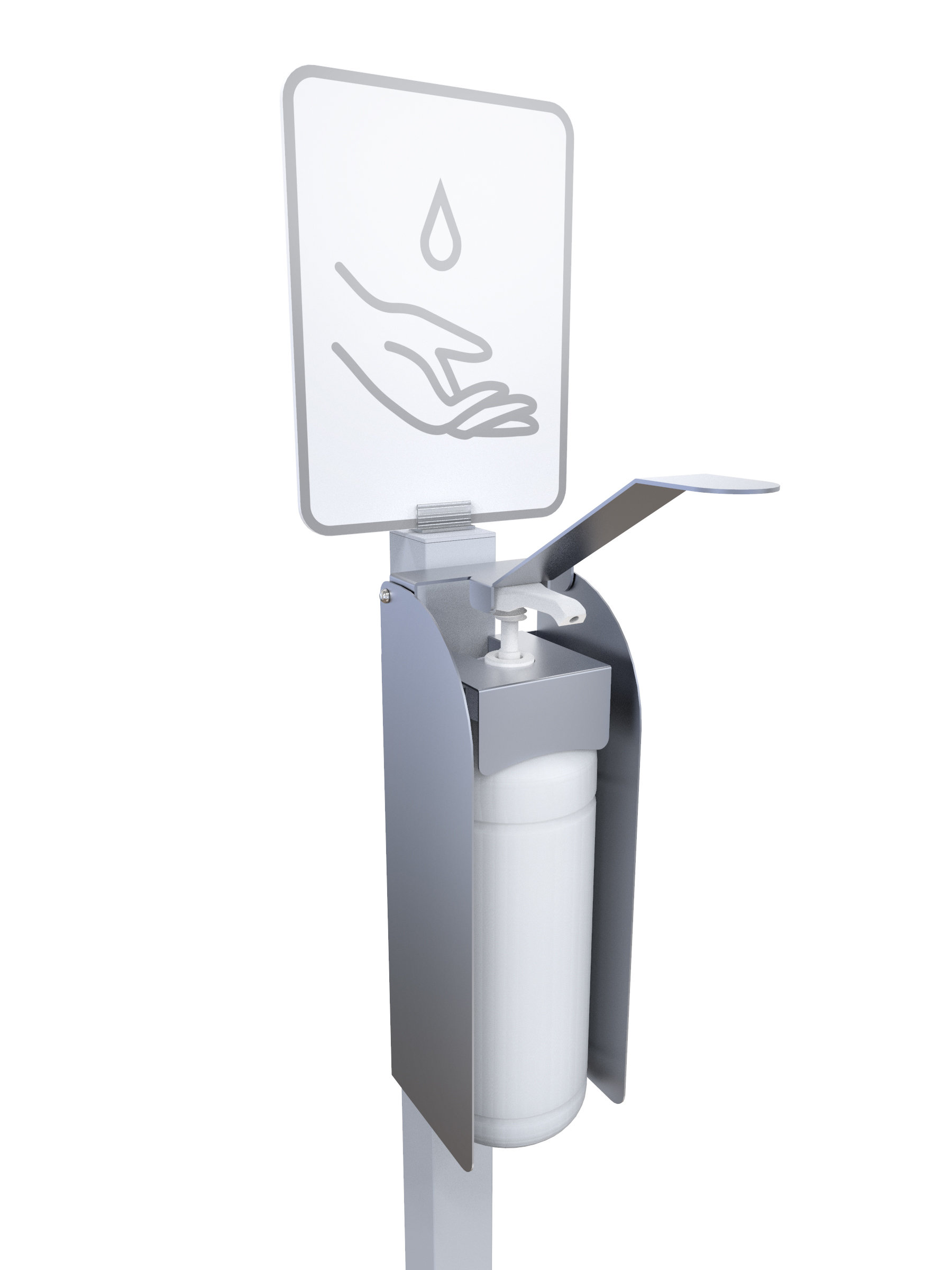 Free-standing elbow operated disinfecting dispenser, stainless steel. www.ontimeprint.co.uk