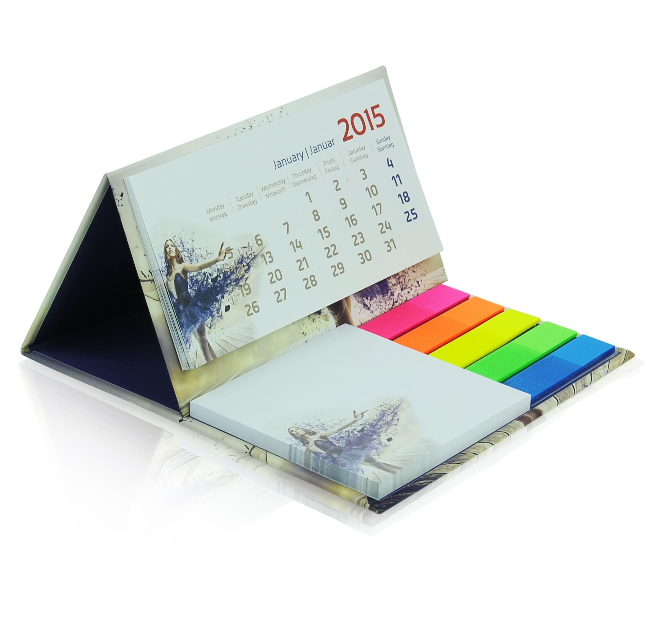 Full colour custom desk calendar 2019 with notepads and index markers, www.ontimeprint.co.uk