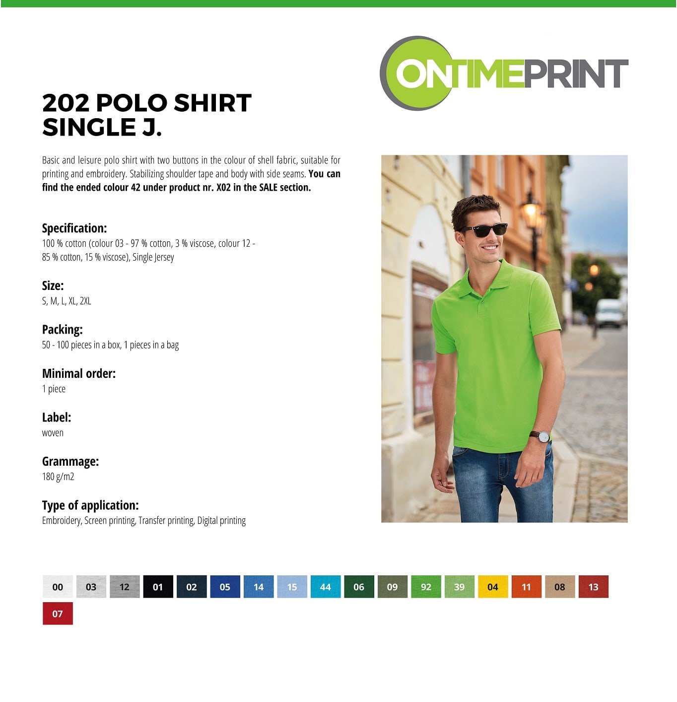 Custom Printed Promotional White Polo Shirts 202 specification- www.ontimeprint.co.uk